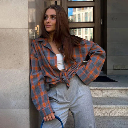 Camisa de Cuadros Oversize para Mujer | Manga Larga