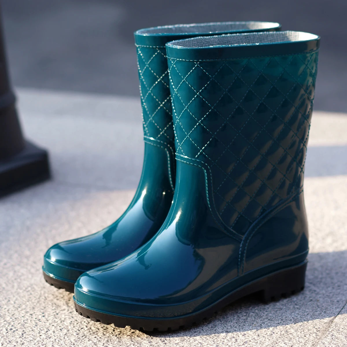 Botas de Agua Verdes Acolchadas para Mujer | Botas de Lluvia Antideslizantes