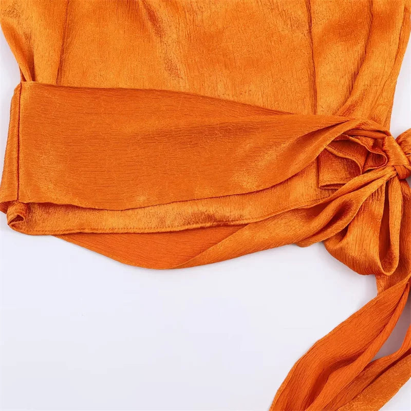 Top Satinado para Mujer | Top sin Mangas Efecto Seda con Lazo