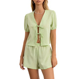 Conjunto de Dos Piezas para Mujer | Blusa de Lazos y Short de Cuadros Vichy, Verano