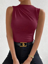 Top de Tirantes Fruncido para Mujer | Camiseta sin Mangas de Cuello Alto