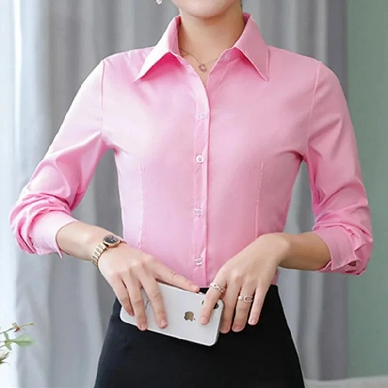 Camisa Blanca Entallada para Mujer | Camisa de Vestir Clásica de Oficina
