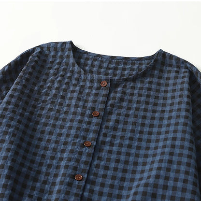 Vestido Camisero de Cuadros para Mujer | Holgado Vintage de Manga Larga