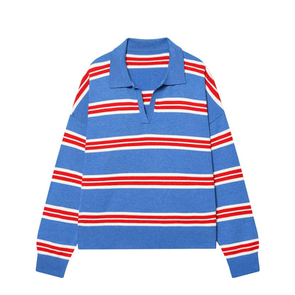 Jersey de Rayas Cuello Polo para Mujer | Oversize