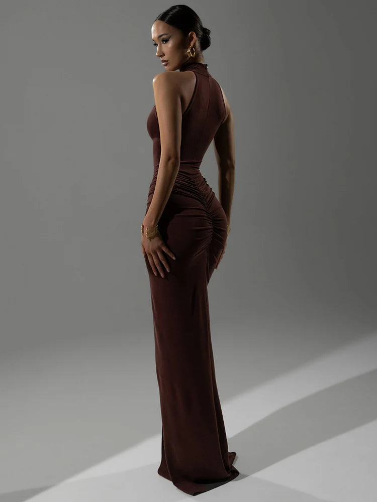 Vestido Largo Halter para Mujer | Maxi de Verano Entallado con Abertura