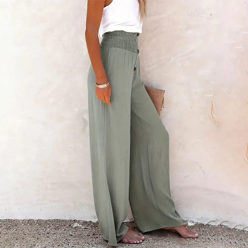 Pantalón de Lino para Mujer | Pantalón Ancho de Verano de Cintura Alta