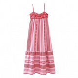 Vestido Largo Boho para Mujer | Tirantes, Crochet y Borlas, Estampado de Verano