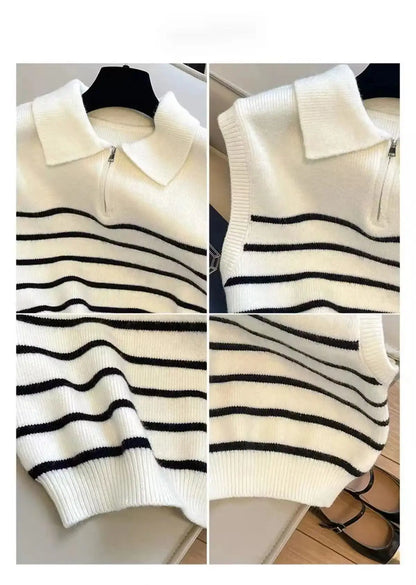 Chaleco de Punto a Rayas para Mujer | Cuello Solapa