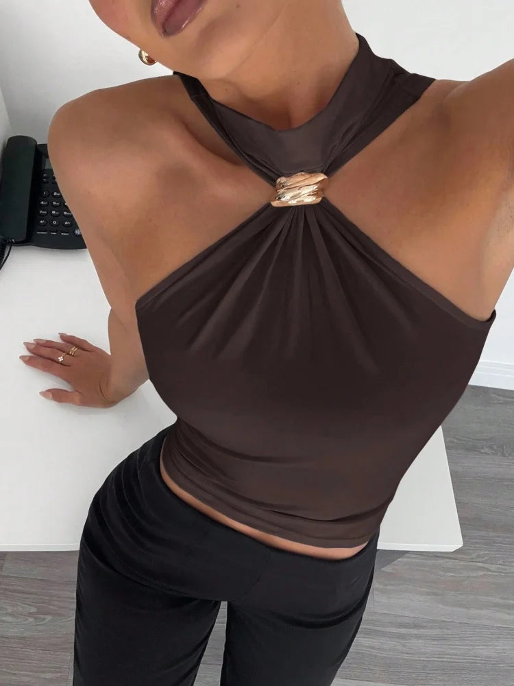 Top Anudado con Anilla para Mujer | Top de Tirantes de Verano Entallado