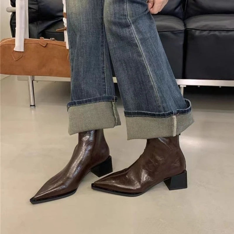 Botines de Punta Fina para Mujer | Botines Cómodos de Invierno con Cremallera