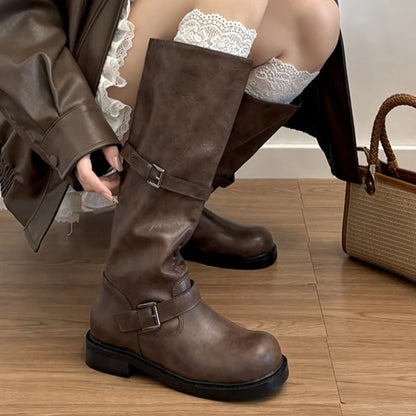 Botas Altas Moteras con Hebillas para Mujer | Botas Cómodas de Invierno