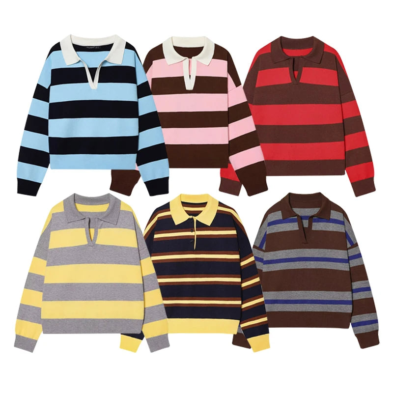 Jersey de Rayas Cuello Polo para Mujer | Oversize