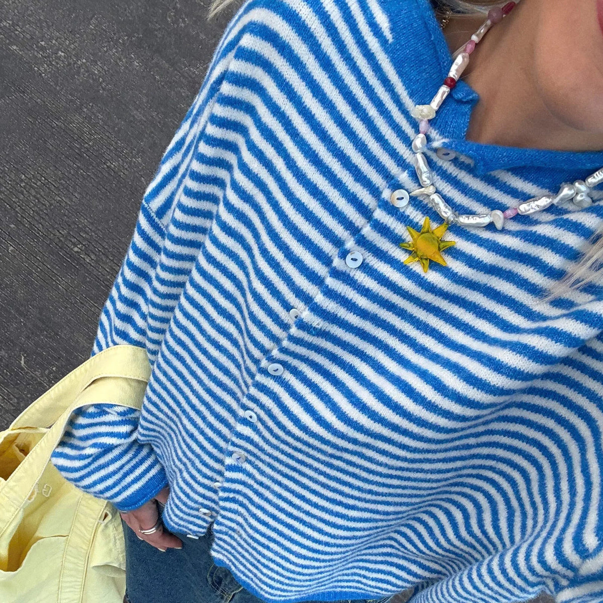 Cárdigan Largo Oversize de Rayas para Mujer | Punto Abierto con Botones