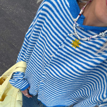Cárdigan Largo Oversize de Rayas para Mujer | Punto Abierto con Botones