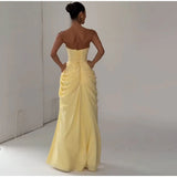 Vestido Largo Palabra de Honor para Mujer | Maxi Plisado de Verano con Abertura
