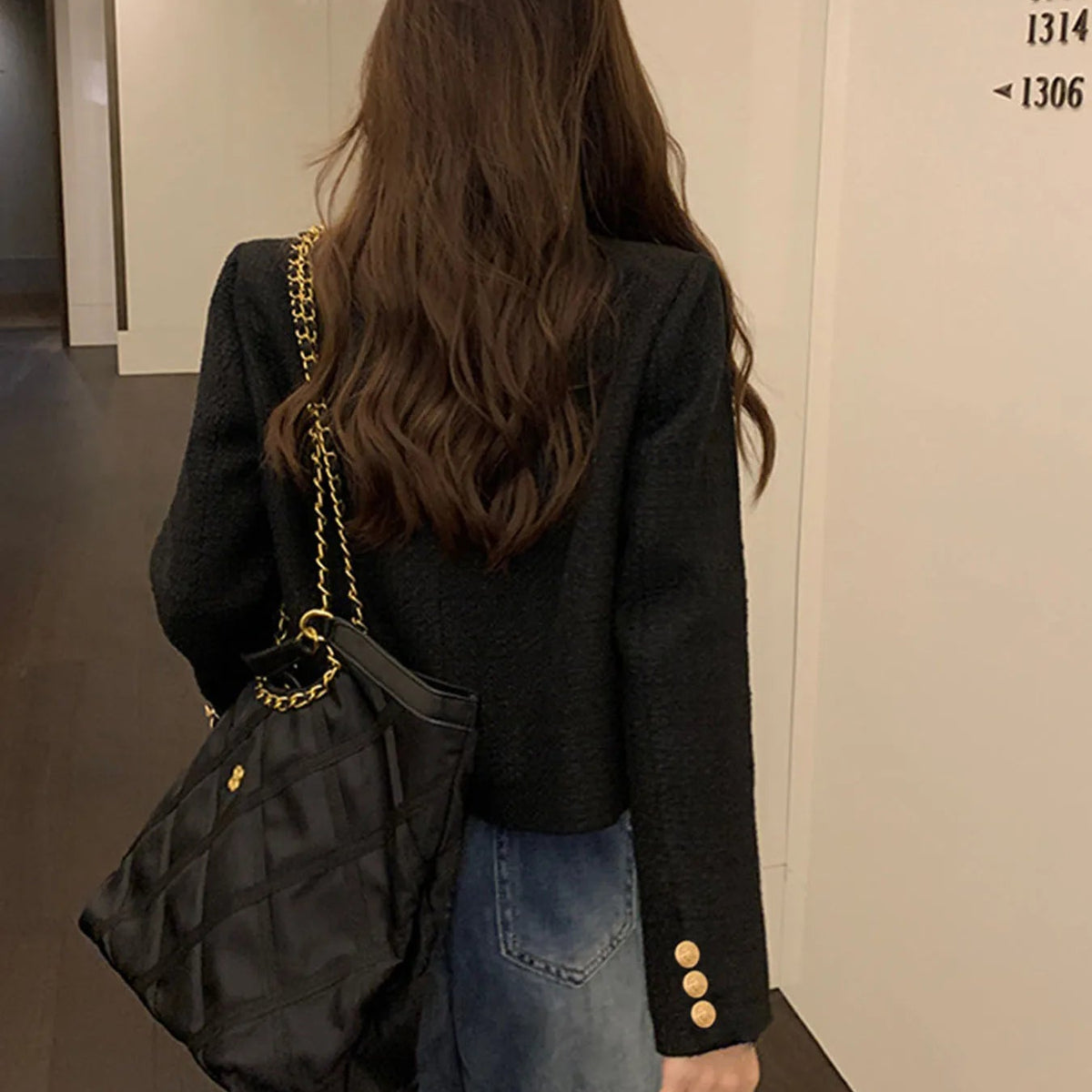 Chaqueta Tweed para Mujer | Chaqueta Corta Entallada con Botones Dorados