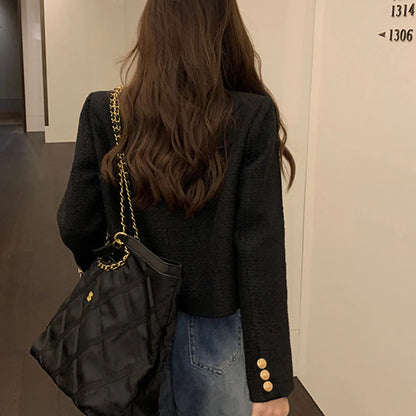 Chaqueta Tweed para Mujer | Chaqueta Corta Entallada con Botones Dorados