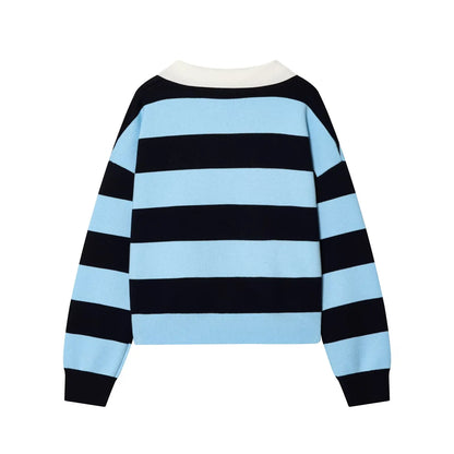 Jersey de Rayas Cuello Polo para Mujer | Oversize