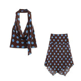 Conjunto Top y Falda de Lunares para Mujer | Halter y Falda Pañuelo de Verano