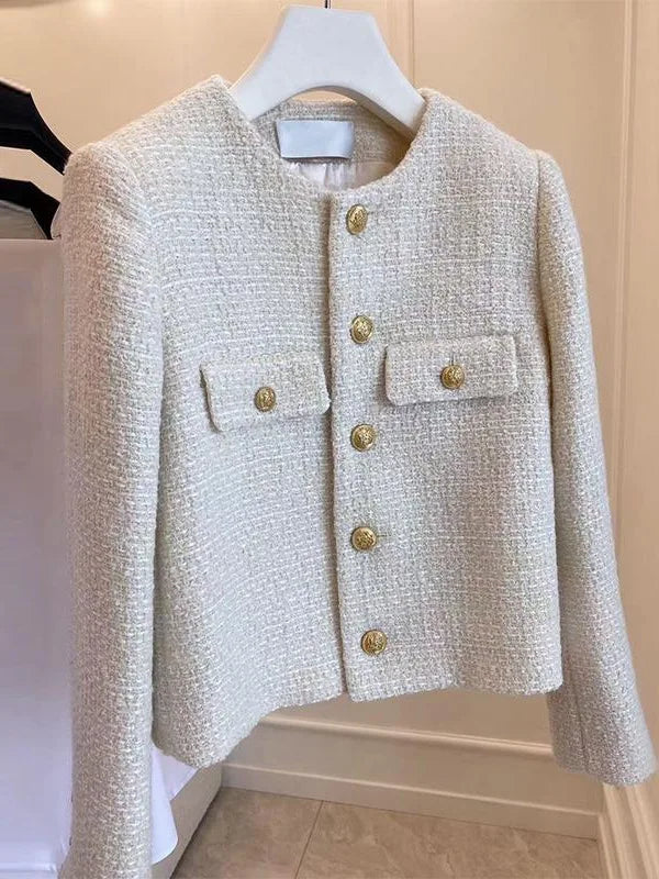 Chaqueta Tweed para Mujer | Chaqueta Corta Entallada con Botones Dorados