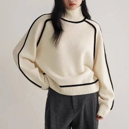 Jersey de Cuello Alto Bicolor para Mujer | Punto con Ribete en Contraste