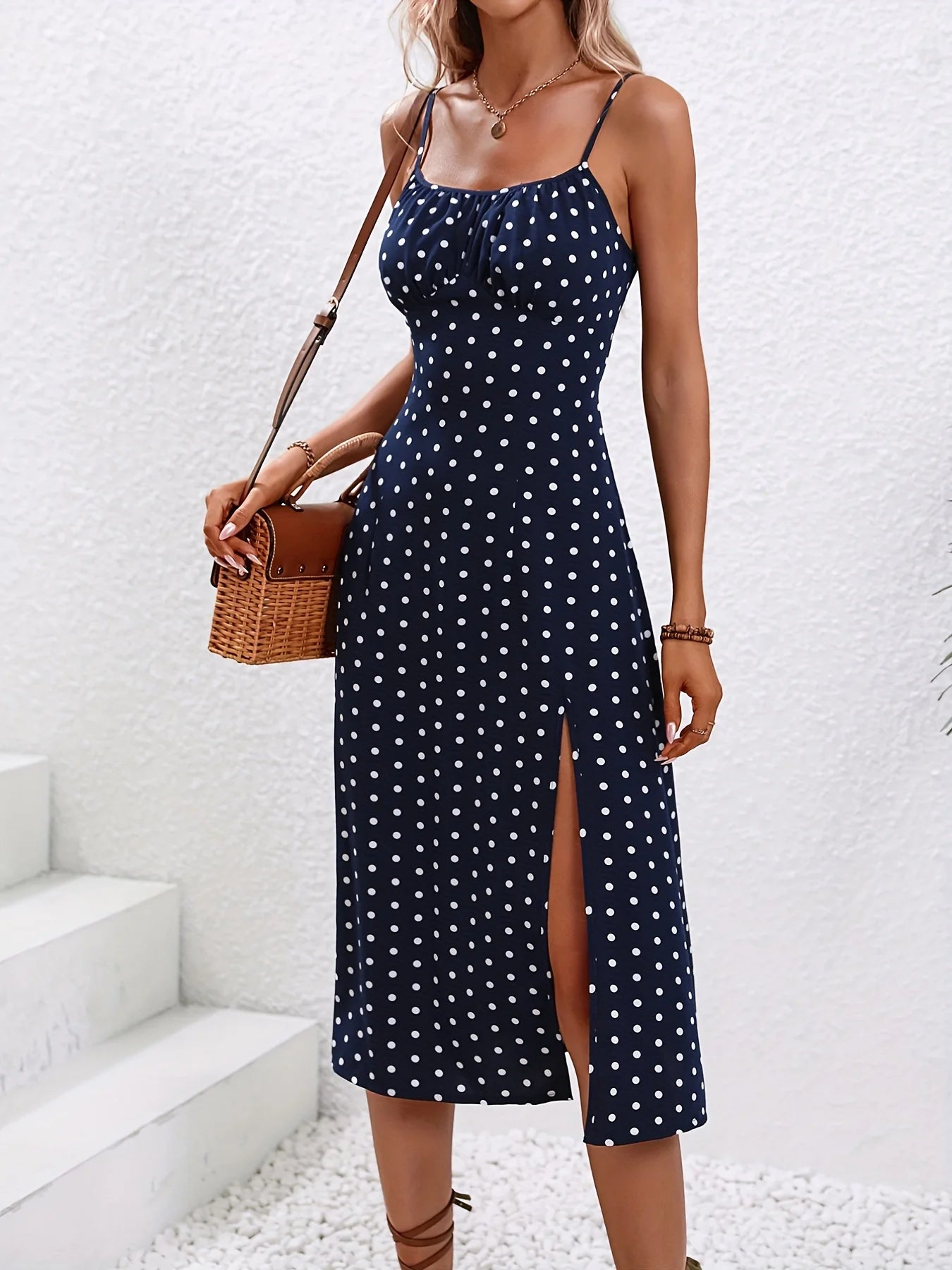 Vestido Midi de Flores con Tirantes para Mujer | Vestido Estampado de Verano Boho con Abertura