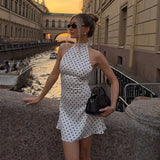 Vestido Corto de Lunares con Escote Halter para Mujer | Vestido de Verano Aesthetic de Cintura Alta