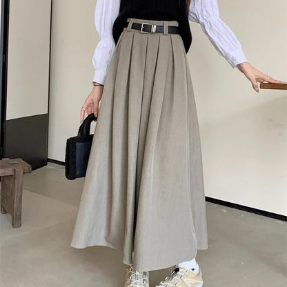 Falda Midi Plisada Coreana para Mujer | Vuelo Amplio