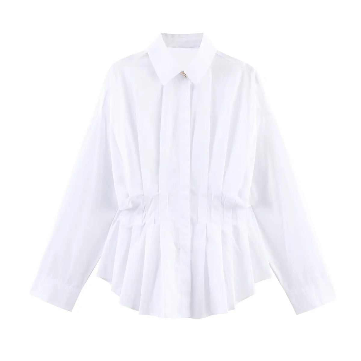 Blusa de Popelín con Pliegues para Mujer | Camisa Elegante de Manga Larga