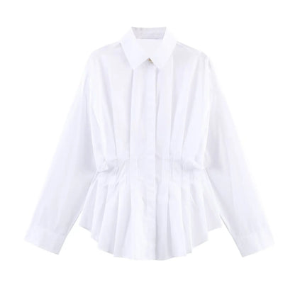 Blusa de Popelín con Pliegues para Mujer | Camisa Elegante de Manga Larga