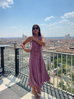 Vestido Largo de Gasa para Mujer | Cuello Halter y Cintura Plisada, Verano