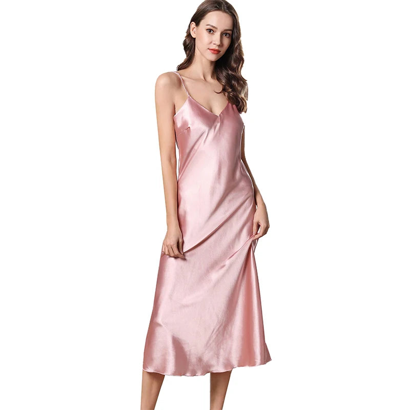 Camisón de Satén para Mujer | Pijama Lencero de Tirantes con Escote en V