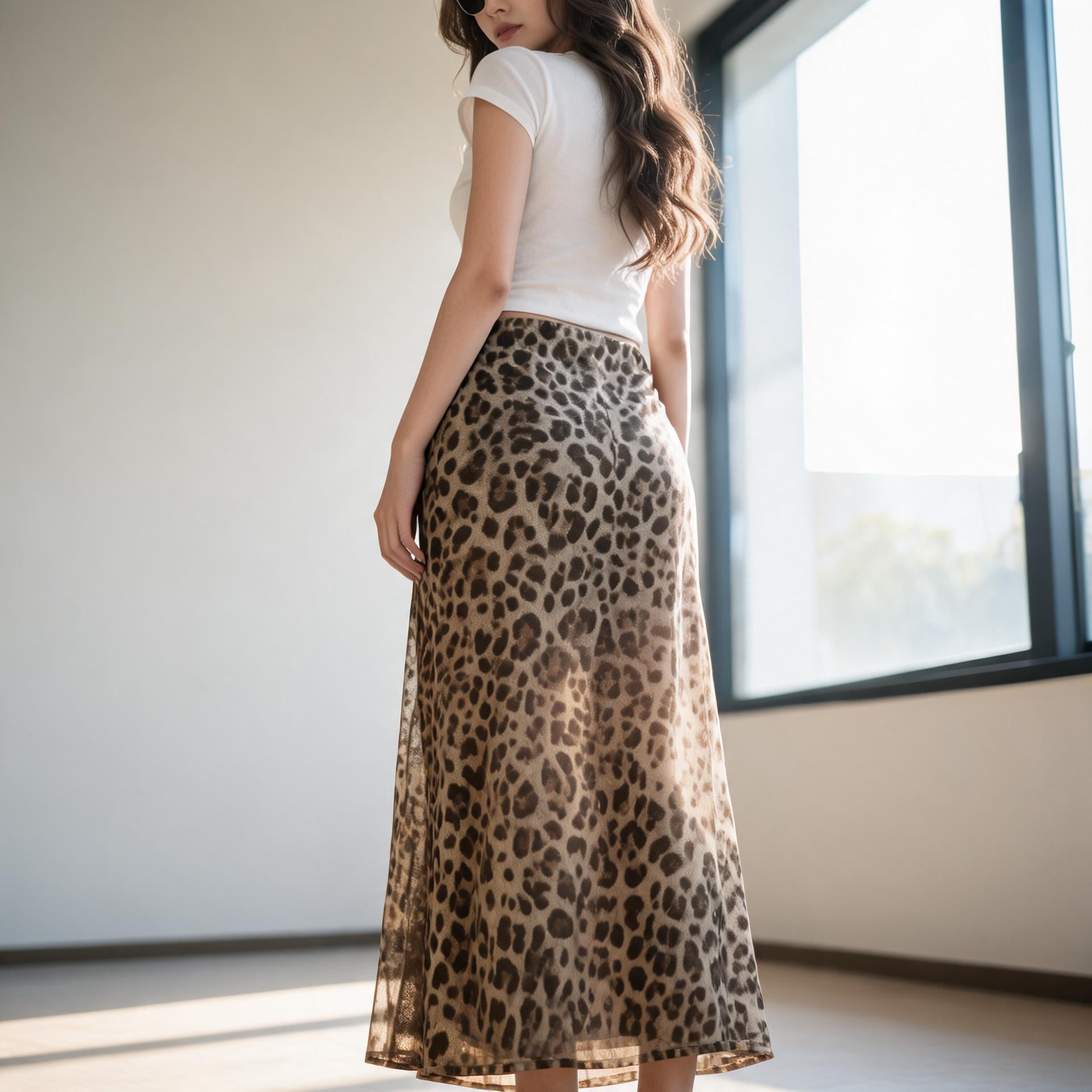 Falda larga de tul leopardo - caída de espalda
