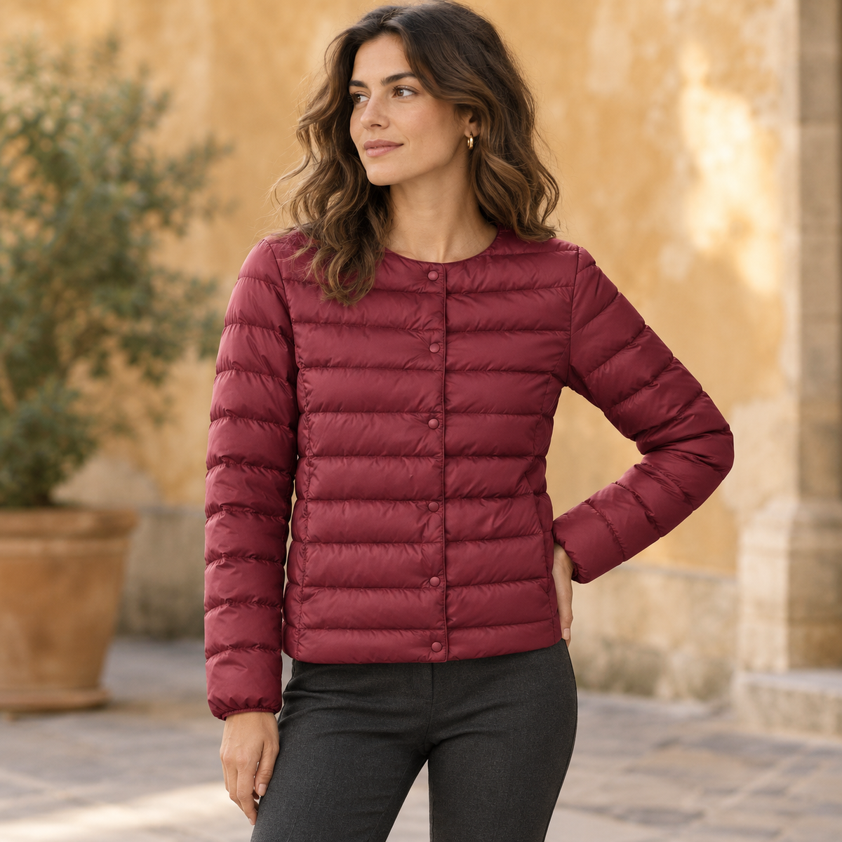 Chaqueta Acolchada de Plumón Vino