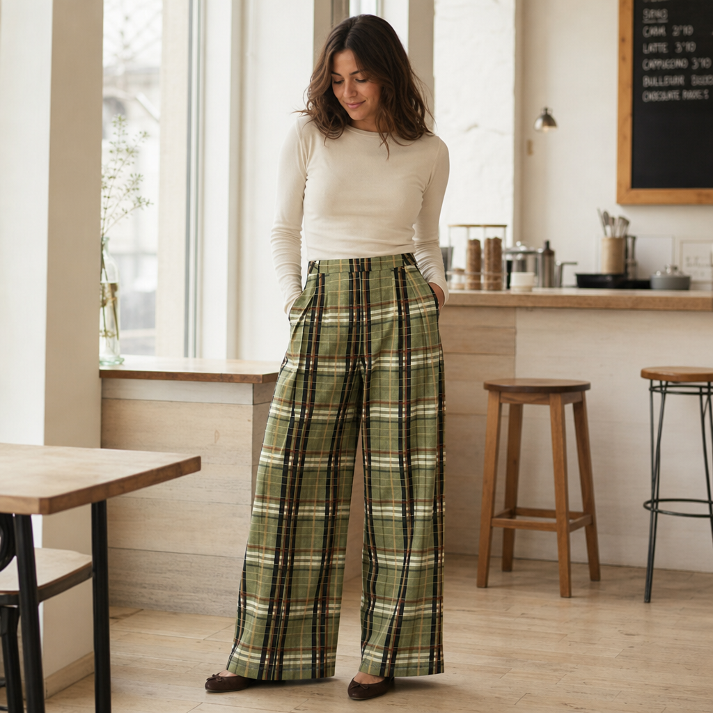Pantalón ancho de cuadros baggy tobillero