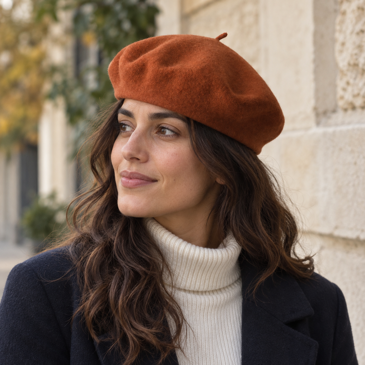 Boina de lana color caramelo estilo francés para mujer