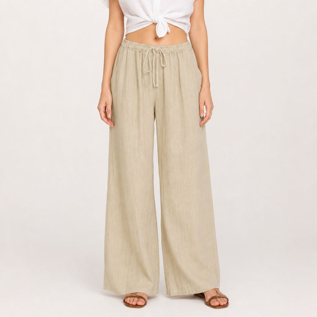 Pantalón de lino ancho beige Carlota Maré