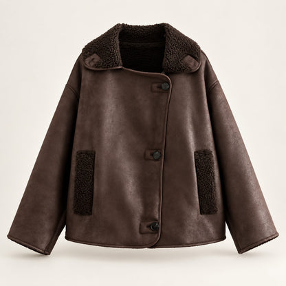 Chaqueta doble faz marrón efecto ante con borreguito sin modelo