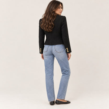 Chaqueta tweed negra vista de espalda