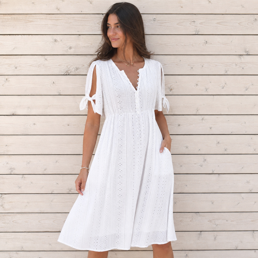 Vestido midi boho blanco escote en pico Carlota Maré - portada