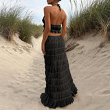 Conjunto boho negro top halter y falda larga