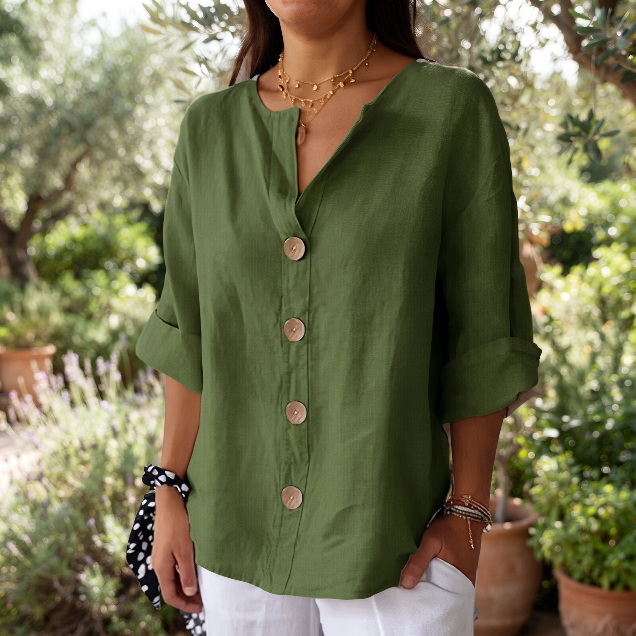 Camisa de lino verde militar - Carlota Maré
