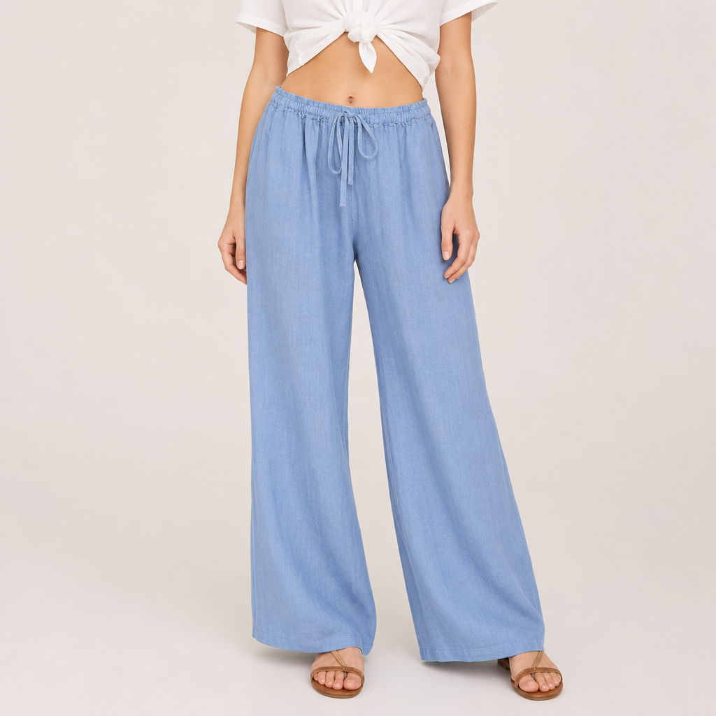 Pantalón de lino ancho azul claro Carlota Maré