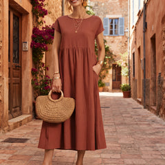 Vestido largo lino vintage teja - Carlota Maré