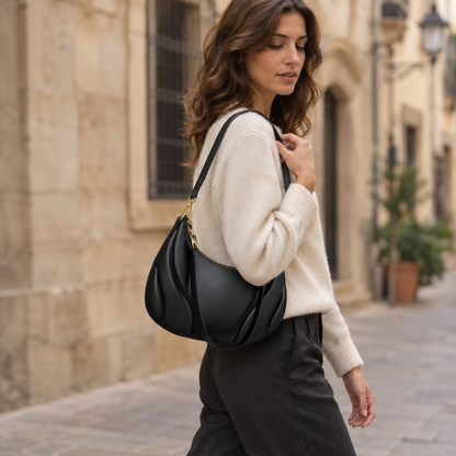 Bolso Baguette Grabado Negro