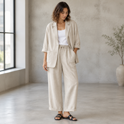 Conjunto Blazer y Pantalón de Lino Beige