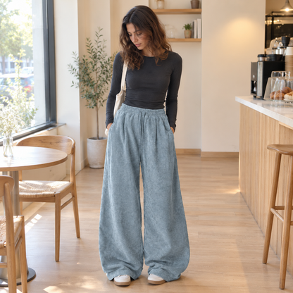 Pantalón cargo de pana ancho cordón - Azul claro