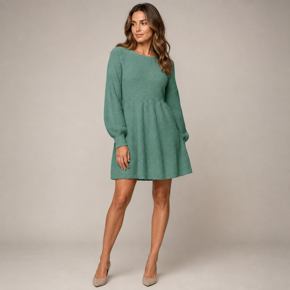 Vestido de Punto Línea A verde agua - vista frontal