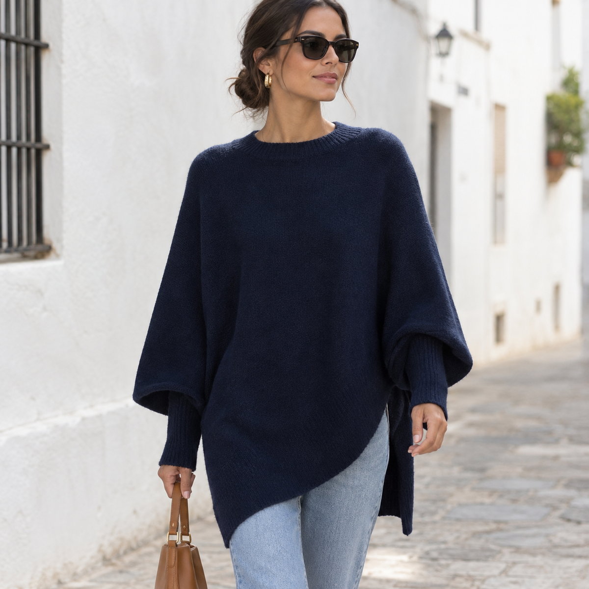 Jersey Oversize Largo para Mujer – Azul Marino
