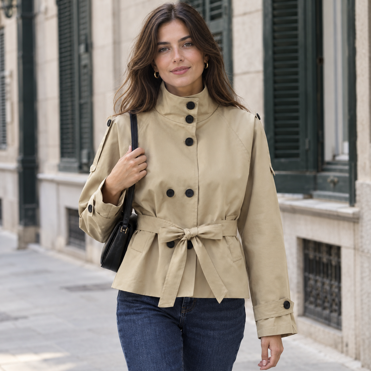 Gabardina Corta para Mujer – Beige